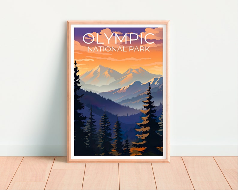 Affiche du parc national olympique, impression du parc national olympique, art de l'État de Washington, impression du mont Olympe, affiche du parc olympique