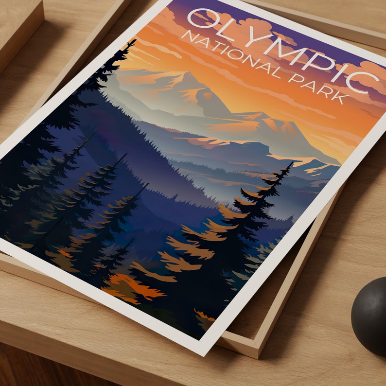 Affiche du parc national olympique, impression du parc national olympique, art de l'État de Washington, impression du mont Olympe, affiche du parc olympique