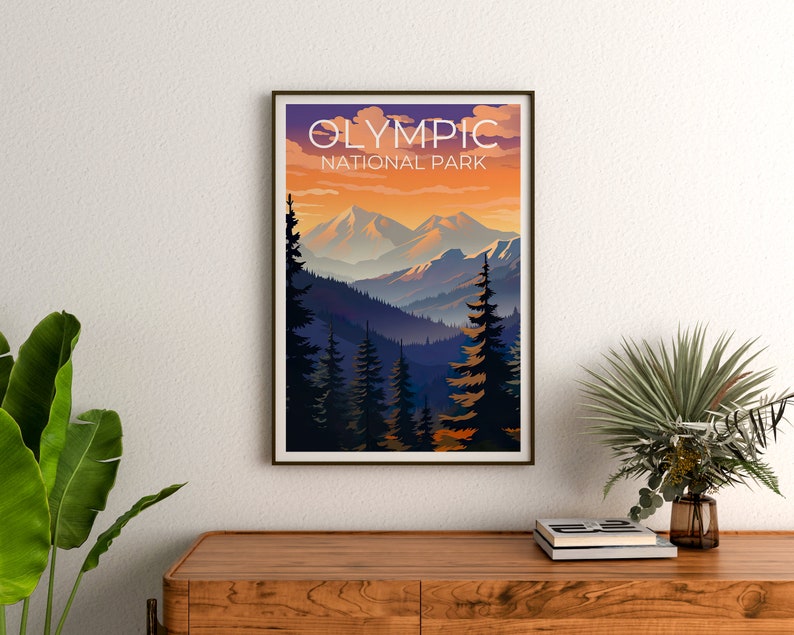 Affiche du parc national olympique, impression du parc national olympique, art de l'État de Washington, impression du mont Olympe, affiche du parc olympique