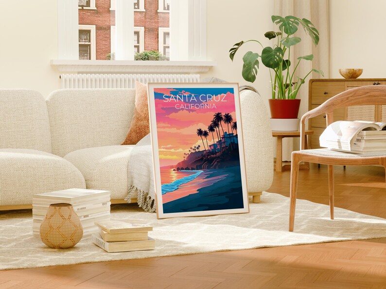 Santa Cruz Travel Print California Poster Beach Wall Art Coastal Illustration Santa Cruz Poster Home Decor Birthday Gift