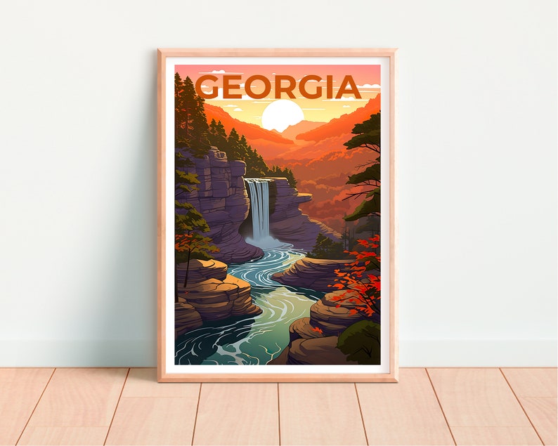 Georgia Reiseposter, Wald Wandkunst, Wald Druck, Georgia Poster, Wasserfall Poster, Georgia Druck, Georgia Kunst