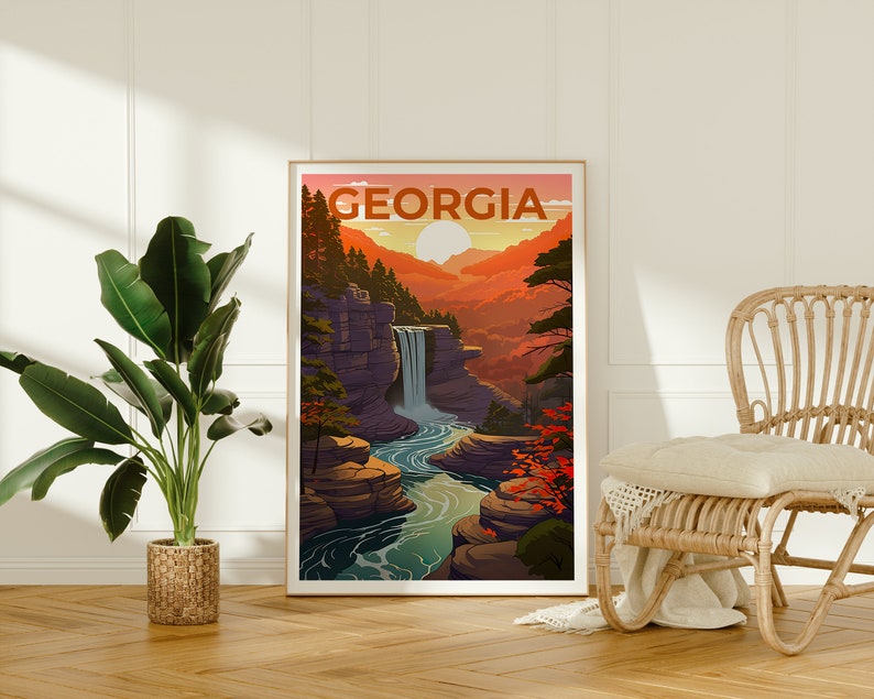Georgia Reiseposter, Wald Wandkunst, Wald Druck, Georgia Poster, Wasserfall Poster, Georgia Druck, Georgia Kunst