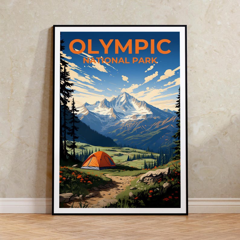 Affiche de voyage olympique, art mural de l'État de Washington, impression de l'État de Washington, affiche olympique, affiche de l'État de Washington, affiche de la nature