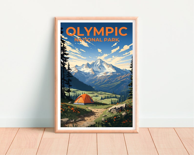 Affiche de voyage olympique, art mural de l'État de Washington, impression de l'État de Washington, affiche olympique, affiche de l'État de Washington, affiche de la nature
