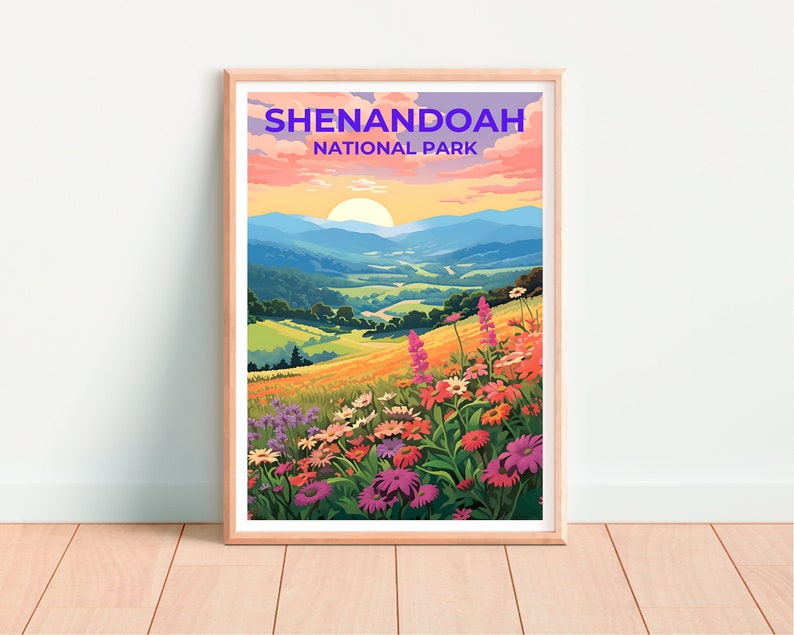 Affiche de voyage de Shenandoah, art mural de Virginie, impression de Virginie, affiche de Shenandoah, affiche de fleurs, affiche de nature, art de Shenandoah