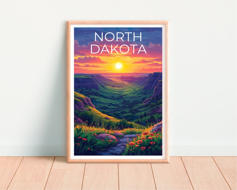 Affiche du Dakota du Nord, Impression du Dakota du Nord, Affiche des plaines, Impression sur la nature, Affiche de voyage du Dakota du Nord, Art des grandes plaines, Art du Dakota du Nord