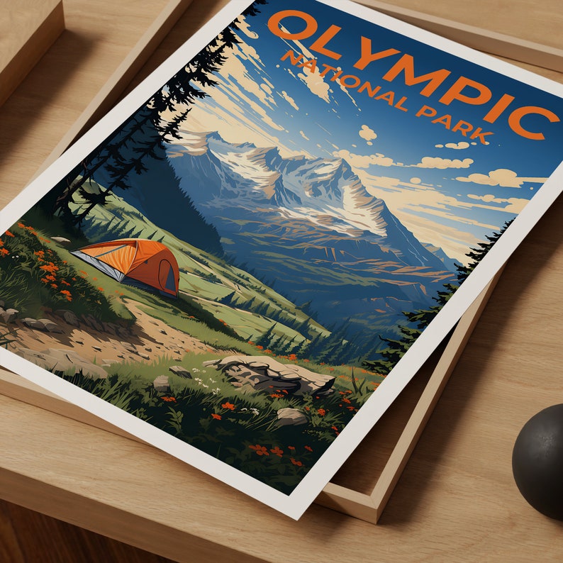 Affiche de voyage olympique, art mural de l'État de Washington, impression de l'État de Washington, affiche olympique, affiche de l'État de Washington, affiche de la nature