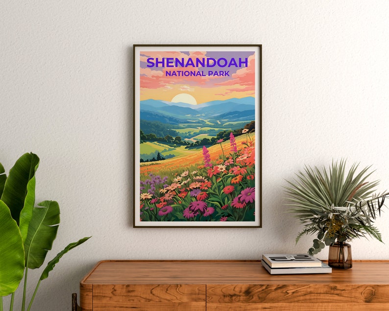 Affiche de voyage de Shenandoah, art mural de Virginie, impression de Virginie, affiche de Shenandoah, affiche de fleurs, affiche de nature, art de Shenandoah