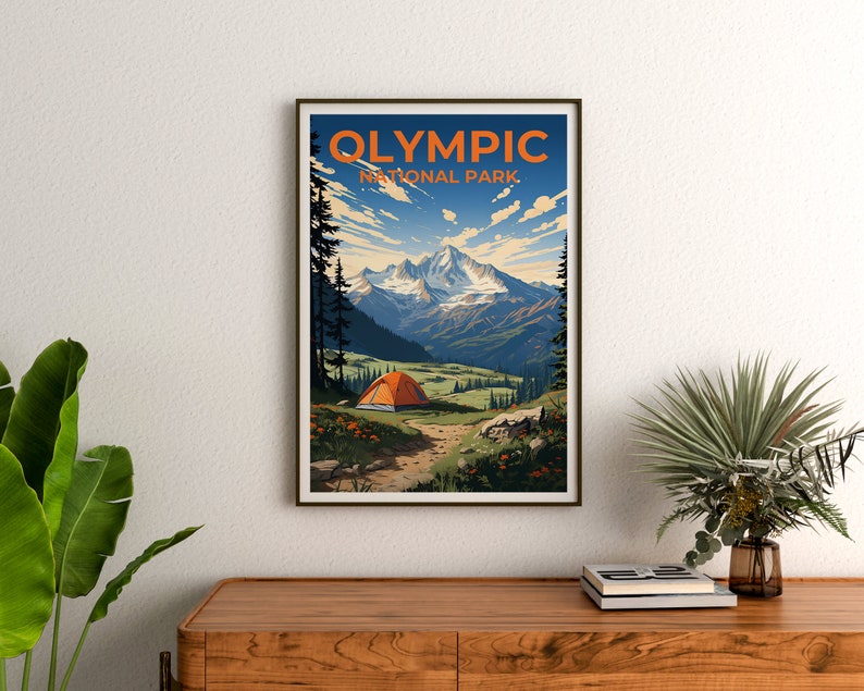 Affiche de voyage olympique, art mural de l'État de Washington, impression de l'État de Washington, affiche olympique, affiche de l'État de Washington, affiche de la nature