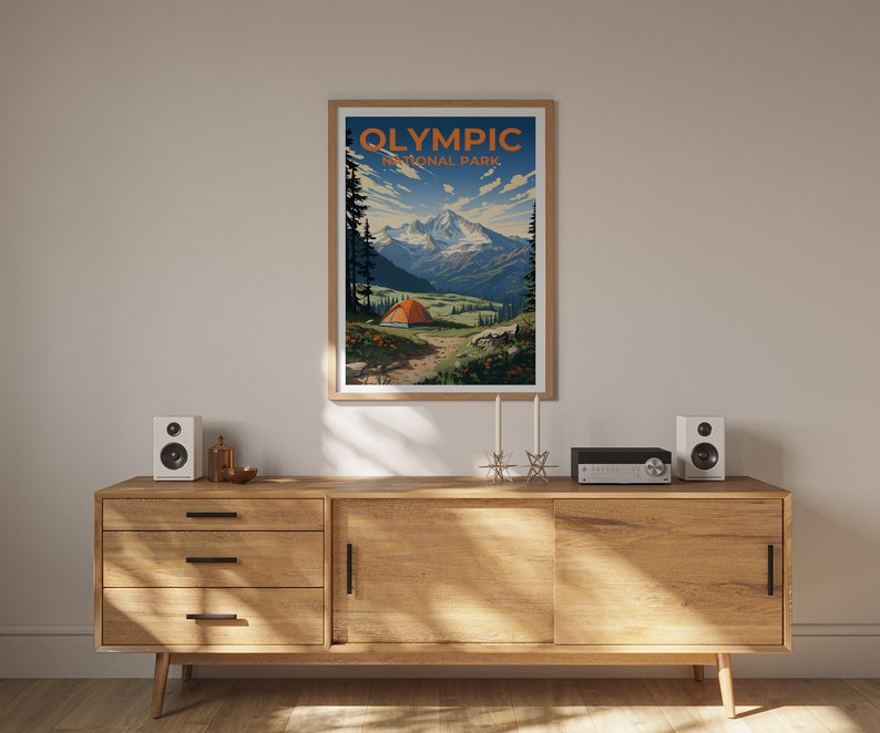 Affiche de voyage olympique, art mural de l'État de Washington, impression de l'État de Washington, affiche olympique, affiche de l'État de Washington, affiche de la nature