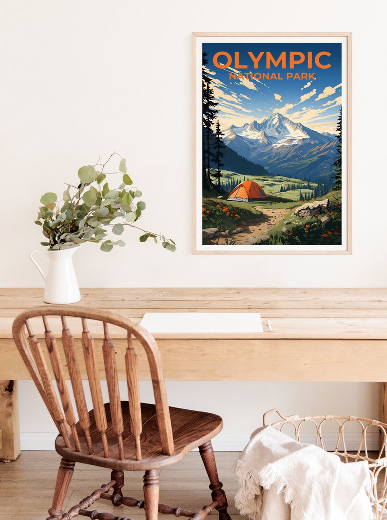 Affiche de voyage olympique, art mural de l'État de Washington, impression de l'État de Washington, affiche olympique, affiche de l'État de Washington, affiche de la nature
