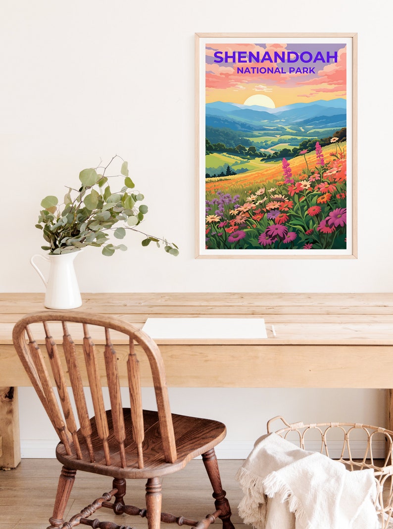 Affiche de voyage de Shenandoah, art mural de Virginie, impression de Virginie, affiche de Shenandoah, affiche de fleurs, affiche de nature, art de Shenandoah