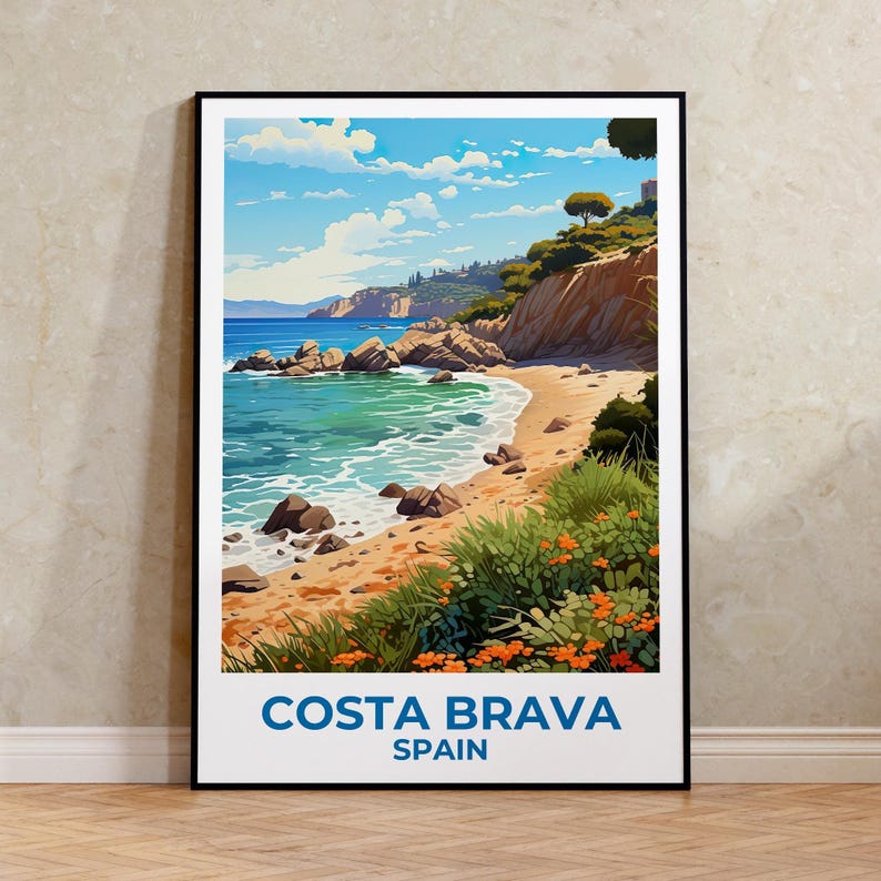 Costa Brava Travel Print, Spain Poster, Beach Wall Art, Coast Illustration, Costa Brava Poster, Home Decor, Birthday Gift