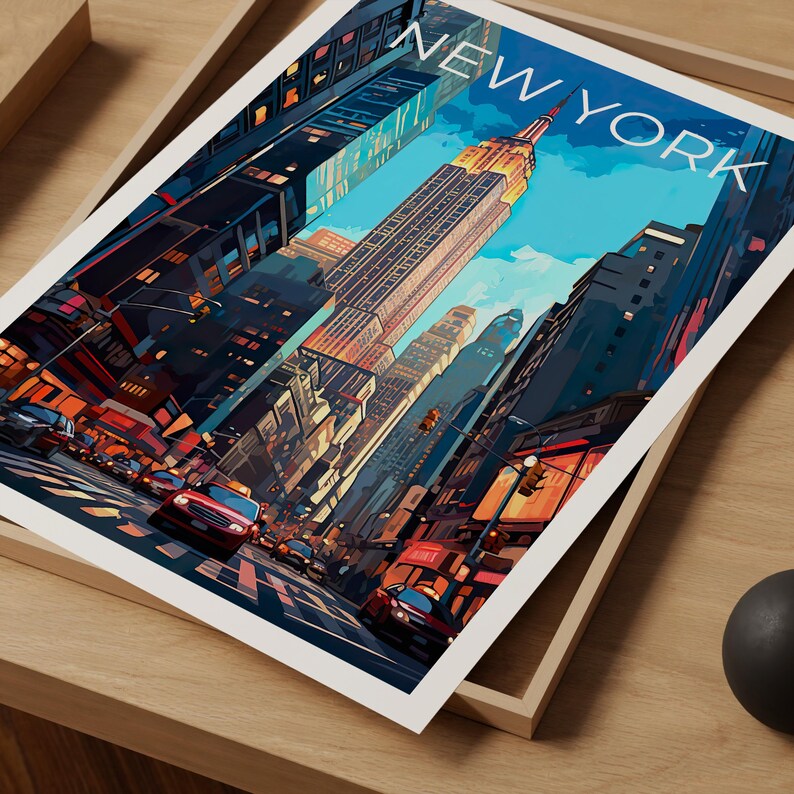 New York City Poster, Manhattan Print, New York Poster, Empire State Building Print, NYC Travel Poster, Downtown Poster, NY Art