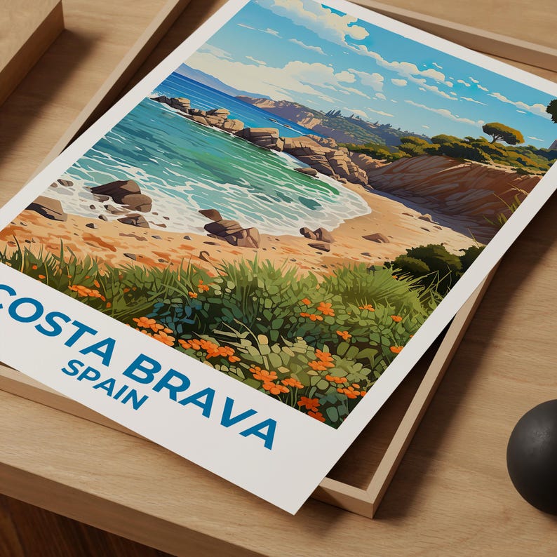 Costa Brava Travel Print, Spain Poster, Beach Wall Art, Coast Illustration, Costa Brava Poster, Home Decor, Birthday Gift
