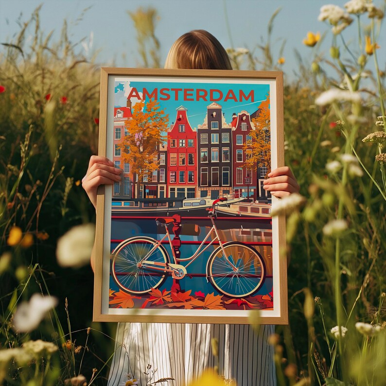 Amsterdam Poster, Netherlands Travel Print, Holland Art, Amsterdam Bicycle Poster, Scenic Wall Art, Home Decor, Birthday Gift