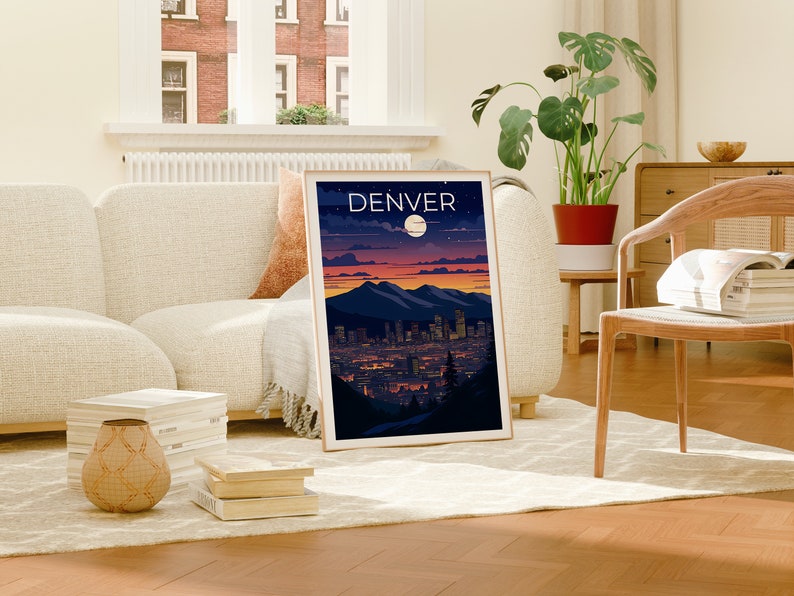 Denver Travel Poster, Colorado Wall Art, Colorado Print, Denver Poster, Denver at Night Poster, City Poster, Denver Art