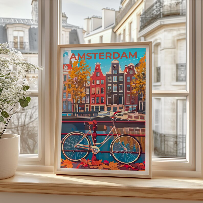 Amsterdam Poster, Netherlands Travel Print, Holland Art, Amsterdam Bicycle Poster, Scenic Wall Art, Home Decor, Birthday Gift