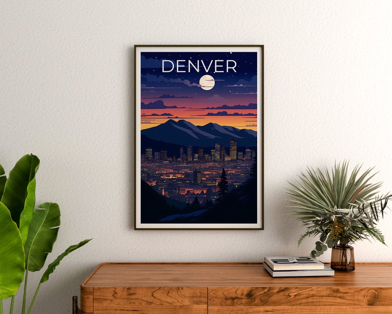 Denver Travel Poster, Colorado Wall Art, Colorado Print, Denver Poster, Denver at Night Poster, City Poster, Denver Art