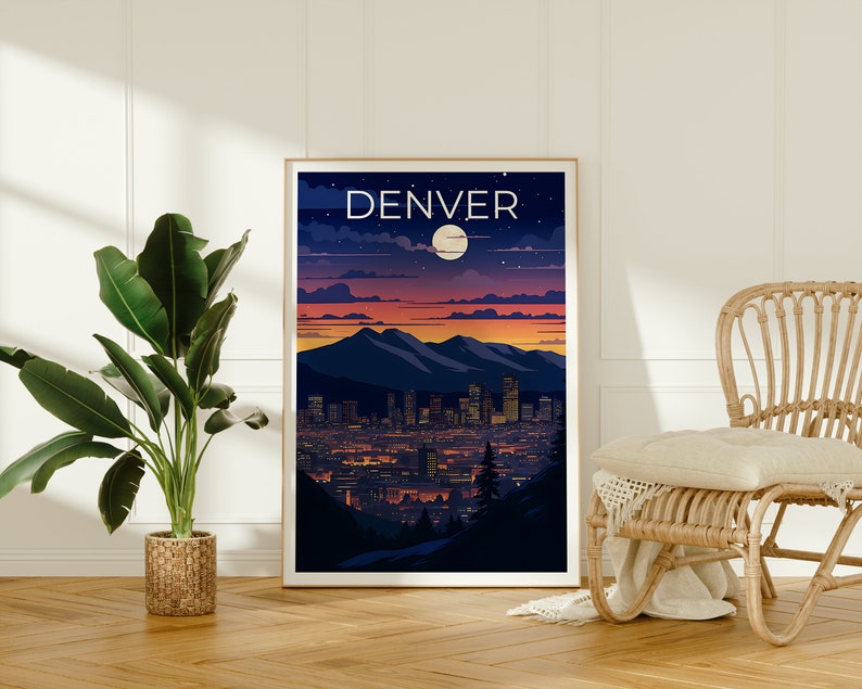 Denver Travel Poster, Colorado Wall Art, Colorado Print, Denver Poster, Denver at Night Poster, City Poster, Denver Art
