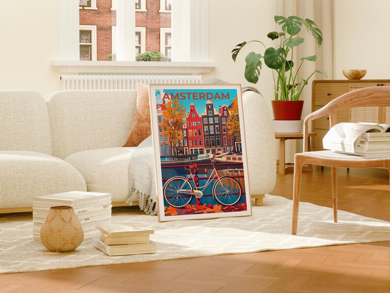 Amsterdam Poster, Netherlands Travel Print, Holland Art, Amsterdam Bicycle Poster, Scenic Wall Art, Home Decor, Birthday Gift