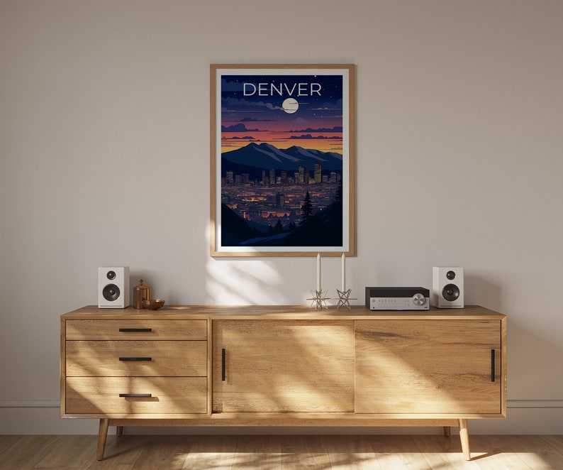 Denver Travel Poster, Colorado Wall Art, Colorado Print, Denver Poster, Denver at Night Poster, City Poster, Denver Art