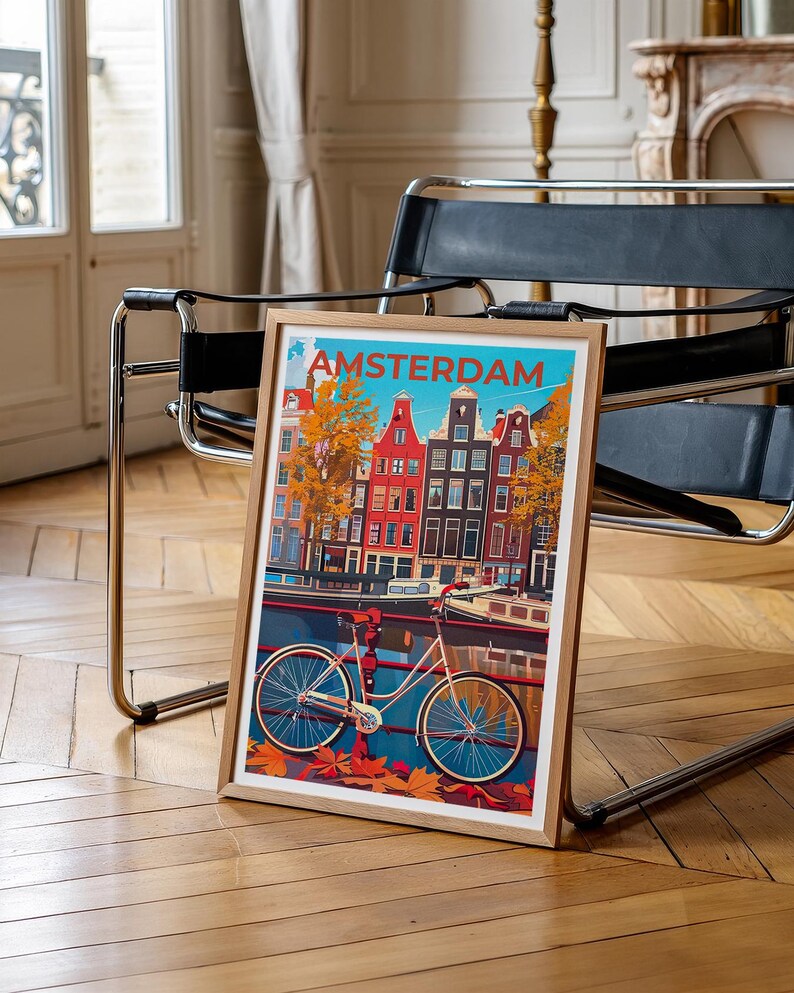 Amsterdam Poster, Netherlands Travel Print, Holland Art, Amsterdam Bicycle Poster, Scenic Wall Art, Home Decor, Birthday Gift