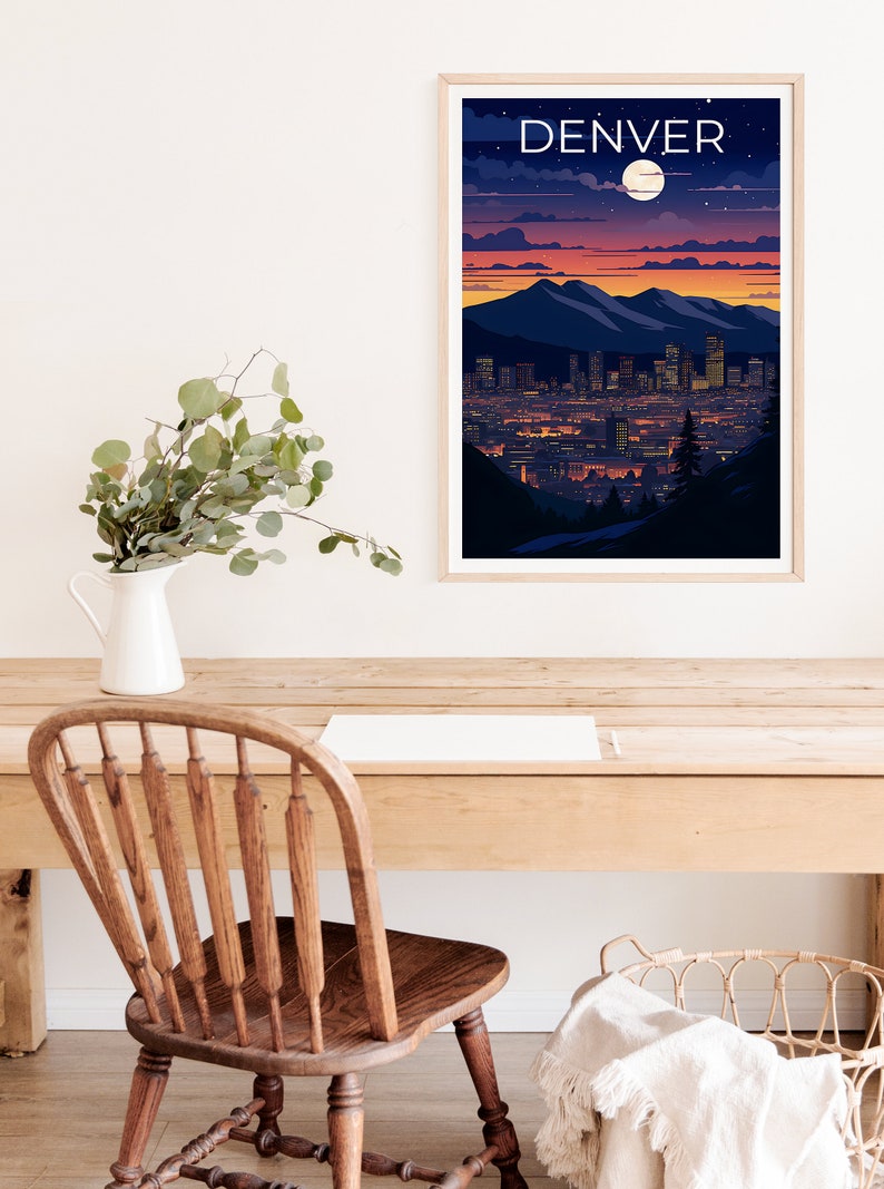 Denver Travel Poster, Colorado Wall Art, Colorado Print, Denver Poster, Denver at Night Poster, City Poster, Denver Art
