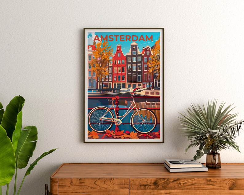 Amsterdam Poster, Netherlands Travel Print, Holland Art, Amsterdam Bicycle Poster, Scenic Wall Art, Home Decor, Birthday Gift