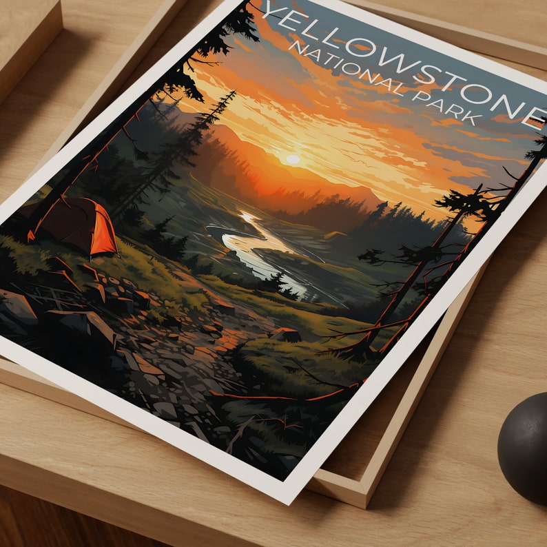 Affiche de voyage de Yellowstone, art mural du Wyoming, impression du Wyoming, affiche de Yellowstone, affiche du Wyoming, affiche de la ville, art de Yellowstone