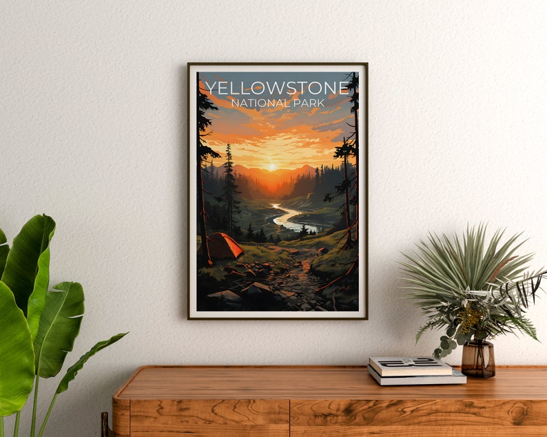 Affiche de voyage de Yellowstone, art mural du Wyoming, impression du Wyoming, affiche de Yellowstone, affiche du Wyoming, affiche de la ville, art de Yellowstone