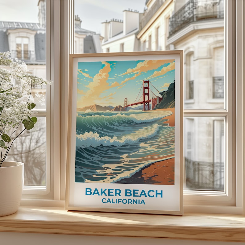 Baker Beach Travel Print San Francisco Poster California Wall Art Beach Illustration Golden Gate Bridge Poster Home Decor Birthday Gift