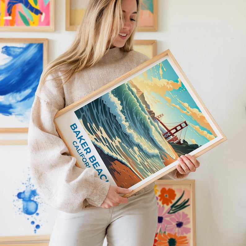 Baker Beach Travel Print San Francisco Poster California Wall Art Beach Illustration Golden Gate Bridge Poster Home Decor Birthday Gift