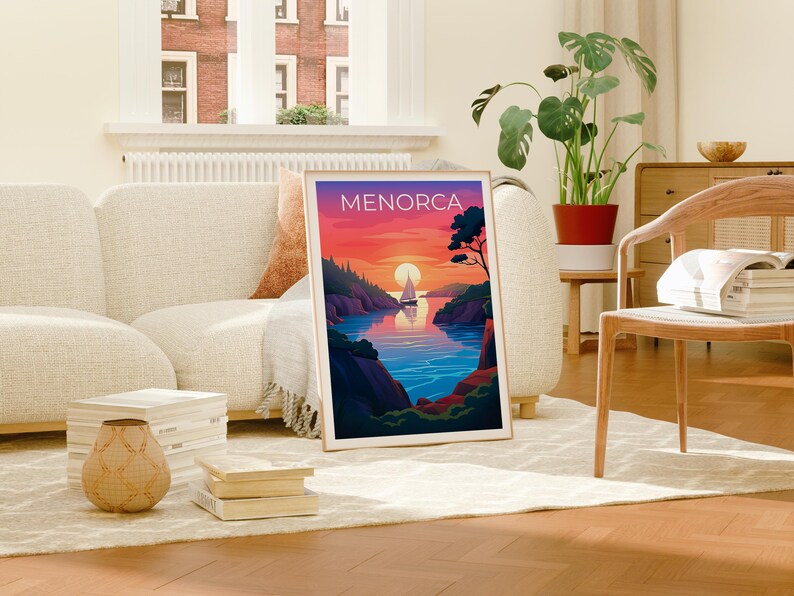 Menorca Travel Print, Tropical Island Poster, Spain Wall Art, Coastal Scene Illustration, Menorca Poster, Home Decor, Birthday Gift