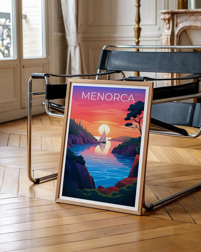 Menorca Travel Print, Tropical Island Poster, Spain Wall Art, Coastal Scene Illustration, Menorca Poster, Home Decor, Birthday Gift
