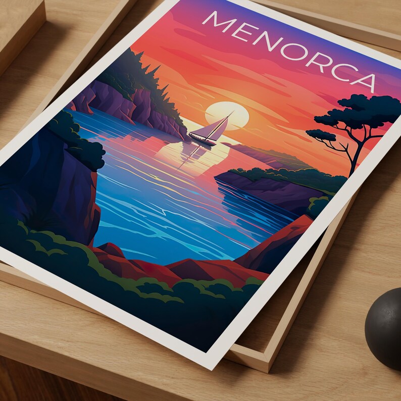 Menorca Travel Print, Tropical Island Poster, Spain Wall Art, Coastal Scene Illustration, Menorca Poster, Home Decor, Birthday Gift