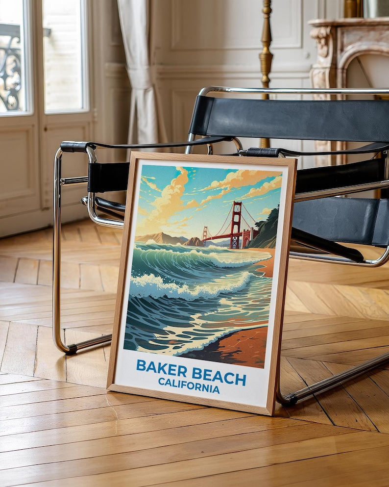 Baker Beach Travel Print San Francisco Poster California Wall Art Beach Illustration Golden Gate Bridge Poster Home Decor Birthday Gift