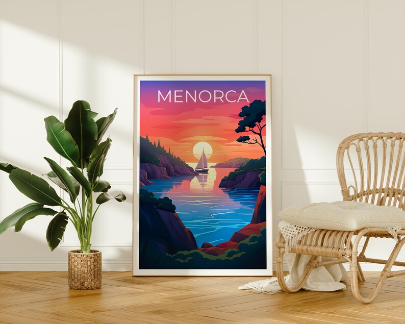 Menorca Travel Print, Tropical Island Poster, Spain Wall Art, Coastal Scene Illustration, Menorca Poster, Home Decor, Birthday Gift