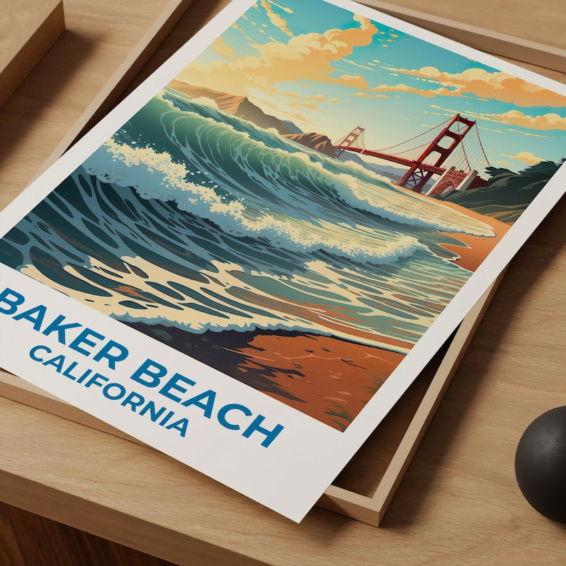 Baker Beach Travel Print San Francisco Poster California Wall Art Beach Illustration Golden Gate Bridge Poster Home Decor Birthday Gift