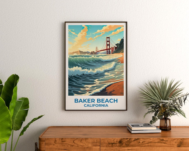 Baker Beach Travel Print San Francisco Poster California Wall Art Beach Illustration Golden Gate Bridge Poster Home Decor Birthday Gift