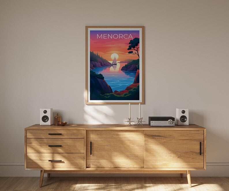 Menorca Travel Print, Tropical Island Poster, Spain Wall Art, Coastal Scene Illustration, Menorca Poster, Home Decor, Birthday Gift