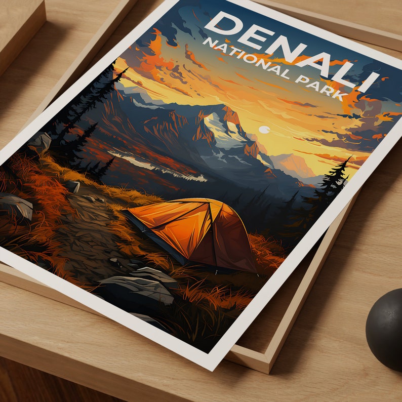 Affiche de voyage Denali, art mural Alaska, impression Alaska, affiche Denali, affiche Alaska, affiche nature, art Denali