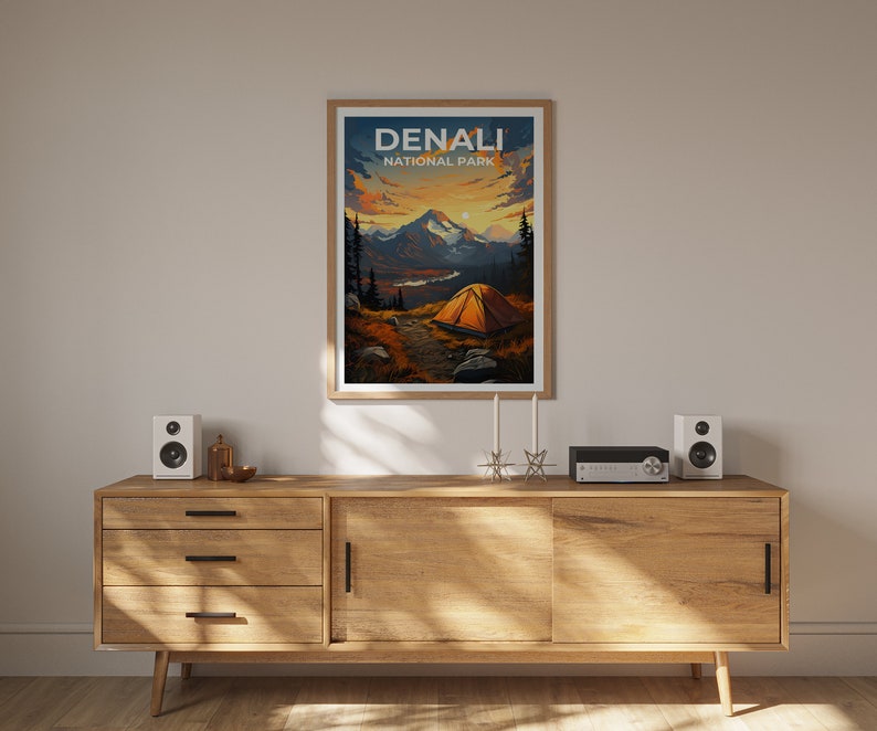 Affiche de voyage Denali, art mural Alaska, impression Alaska, affiche Denali, affiche Alaska, affiche nature, art Denali