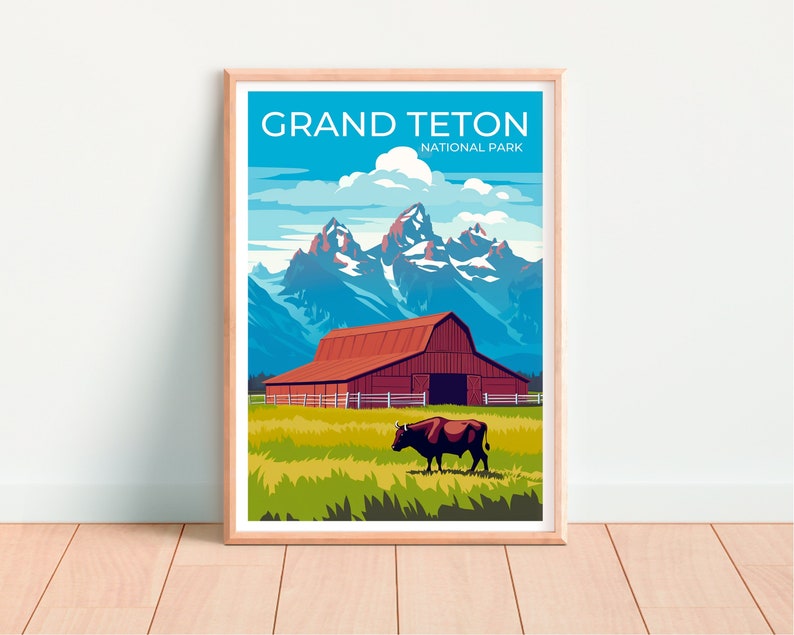 Affiche du parc national de Grand Teton, art mural de Grand Teton, impression de Grand Teton, affiche du Wyoming, art de Grand Teton, art d'affiche, décoration murale