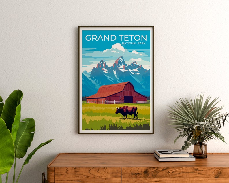 Affiche du parc national de Grand Teton, art mural de Grand Teton, impression de Grand Teton, affiche du Wyoming, art de Grand Teton, art d'affiche, décoration murale