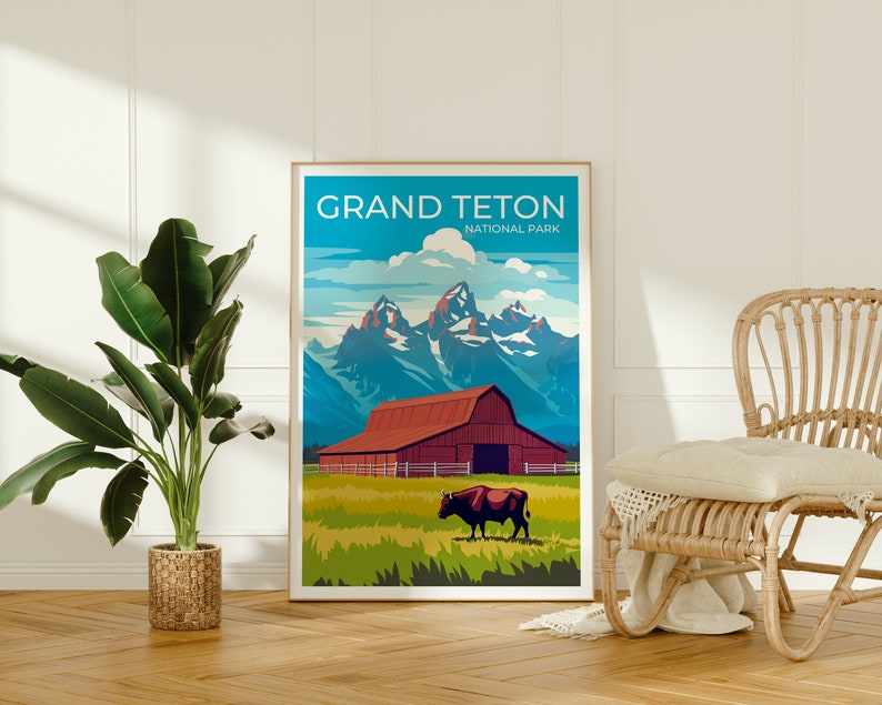 Affiche du parc national de Grand Teton, art mural de Grand Teton, impression de Grand Teton, affiche du Wyoming, art de Grand Teton, art d'affiche, décoration murale
