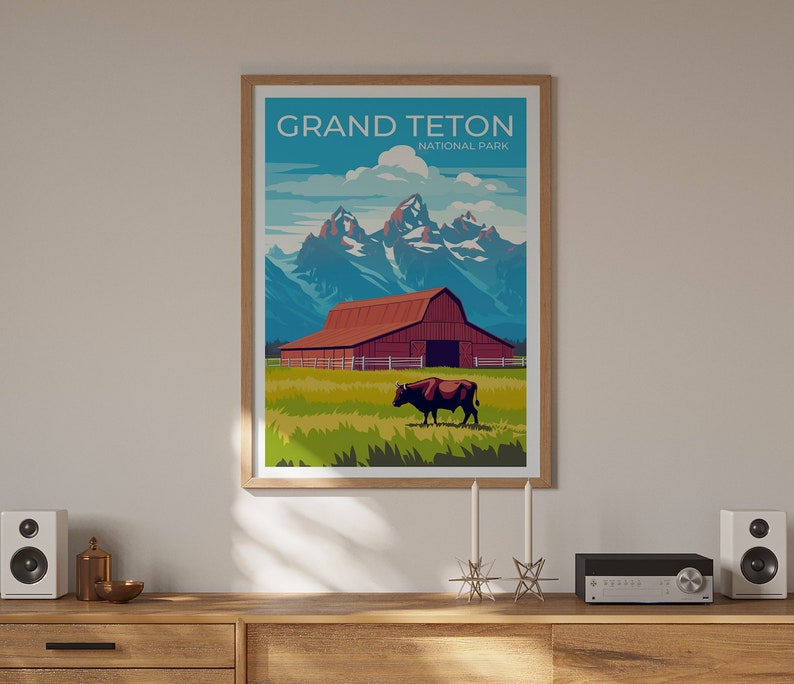 Affiche du parc national de Grand Teton, art mural de Grand Teton, impression de Grand Teton, affiche du Wyoming, art de Grand Teton, art d'affiche, décoration murale