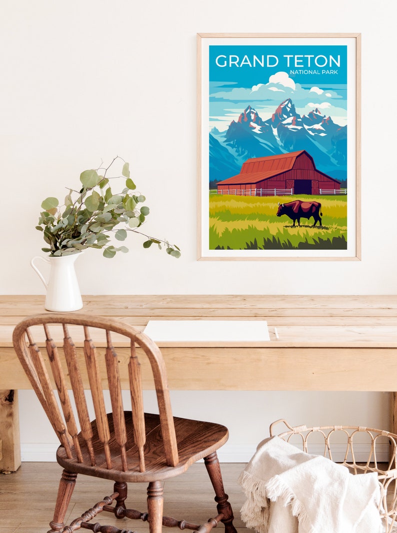 Affiche du parc national de Grand Teton, art mural de Grand Teton, impression de Grand Teton, affiche du Wyoming, art de Grand Teton, art d'affiche, décoration murale