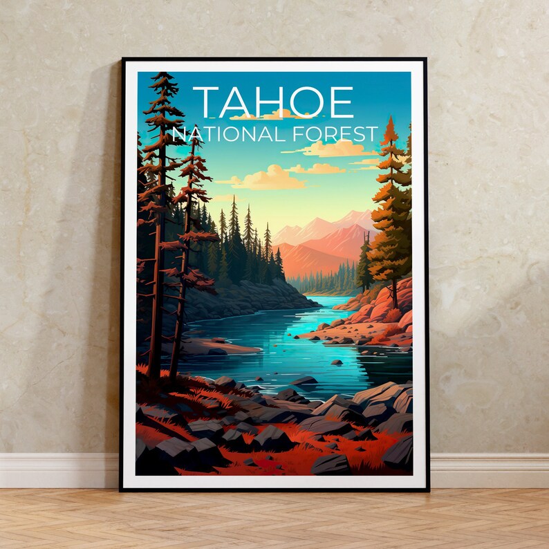 Tahoe National Forest Poster, Tahoe Print, California Poster, California Print, Tahoe Travel Poster, Forest Poster, Lake Poster