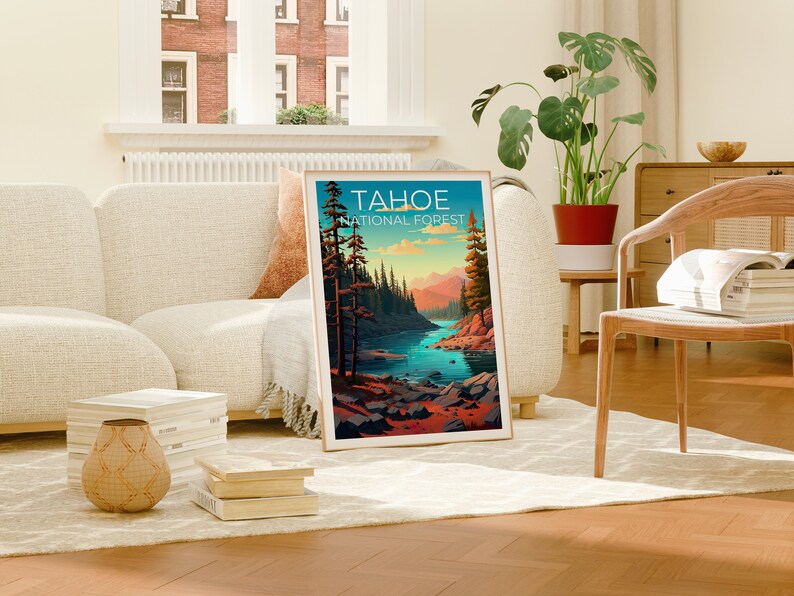 Tahoe National Forest Poster, Tahoe Print, California Poster, California Print, Tahoe Travel Poster, Forest Poster, Lake Poster